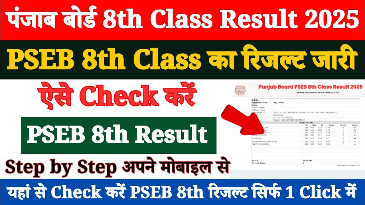 PSEB 8th Class Result 2025 Kaise Dekhe ? PSEB Punjab Board Class 8 Ka Result Kaise Check Kare ?