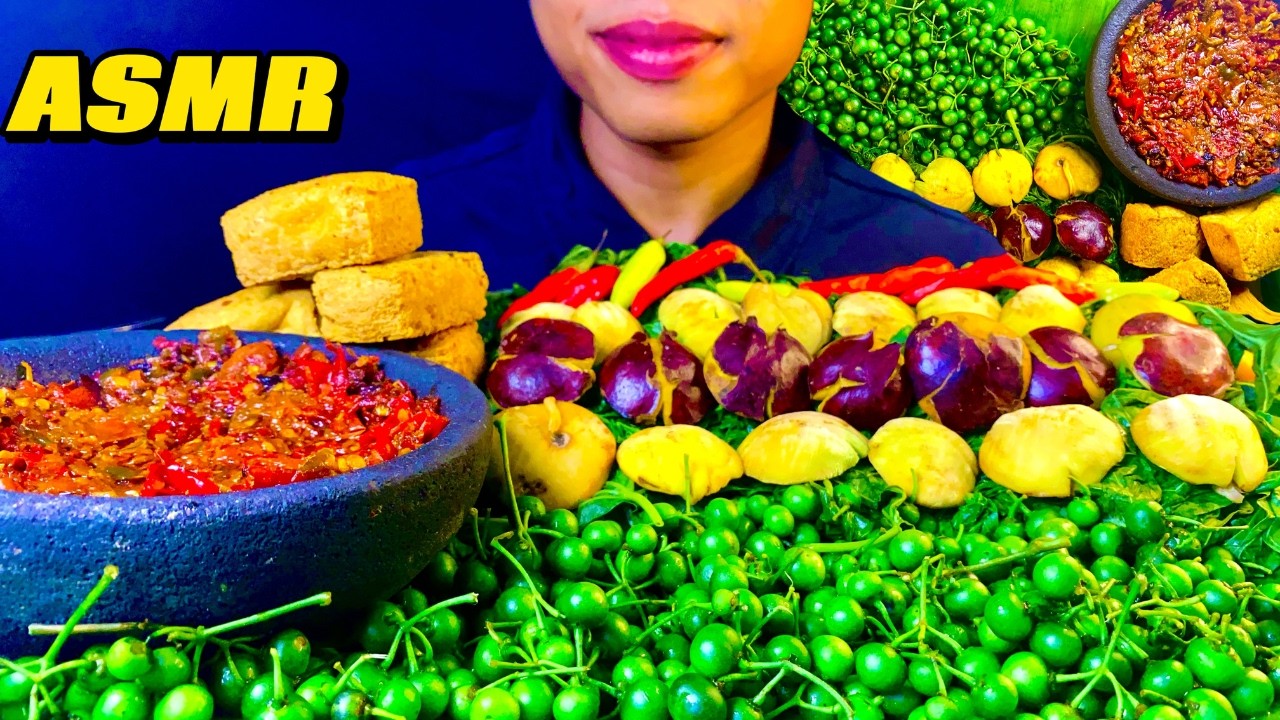 ASMR JENGKOL TUA, LEUNCA, DAUN SINGKONG, SAMBEL TERASI, CABAI SETAN MUKBANG LALAPAN INDONESIA