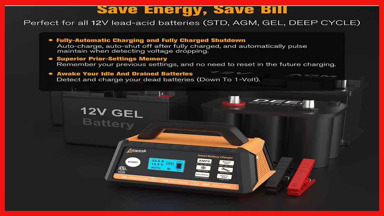 Quality product -  Ampeak BC0253 25A/10A/2A Car Battery Charger 12V Fully Automatic Smart Trickle Ch