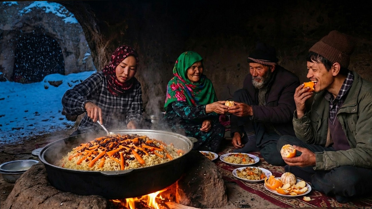 MOONLIGHT CAVE SURVIVAL: A Massive Traditional Pulao Feast in the Afghanistan Coldest Village