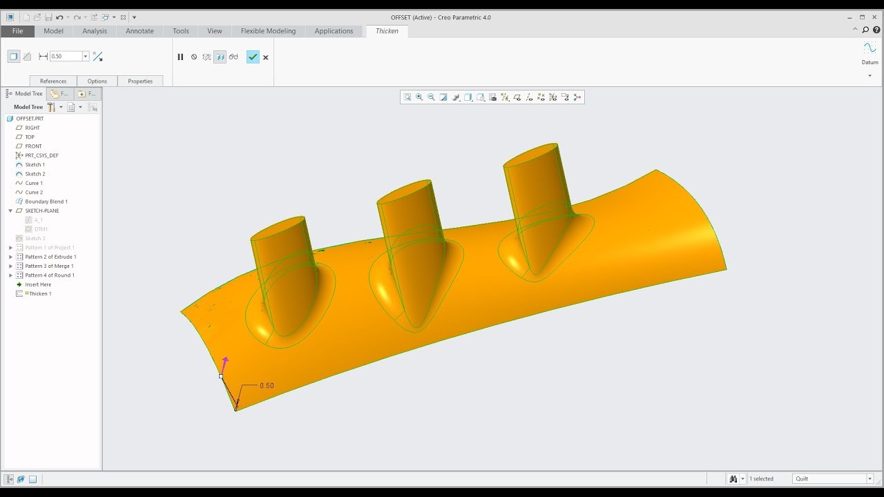 PTC Creo 4.0 tutorial: Pattern of Surface features