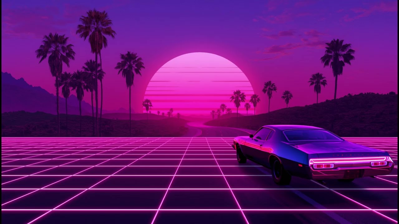 Neon Sunset Highway | Synthwave Car Driving Into the Horizon (1 Hour Screensaver)