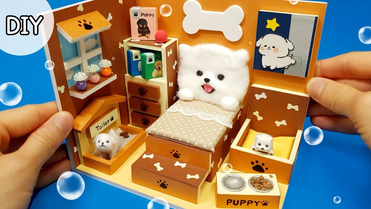 DIY Miniature dollhouse  - Puppy room decor !