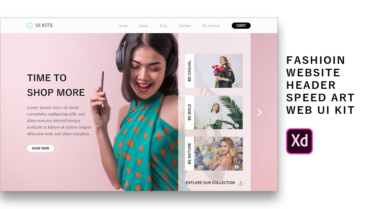 Fashion Website Header Design Speed Art- Web UI / UX Design - Adobe XD - Adobe Photoshop - UI kit
