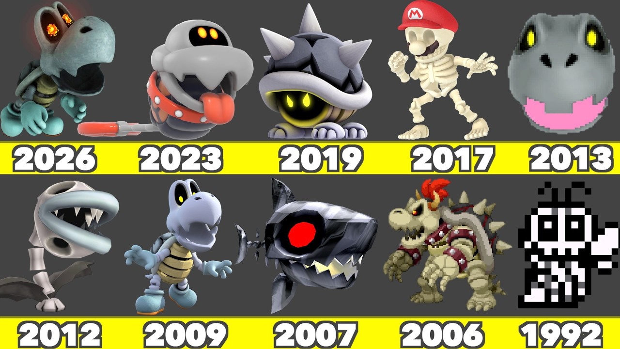 Эволюция графики костяных врагов в играх Nintendo и фильме (1990-2026)