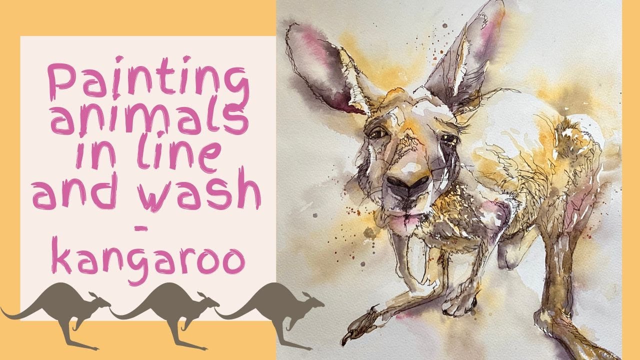 Painting animals in line and wash - kangaroo