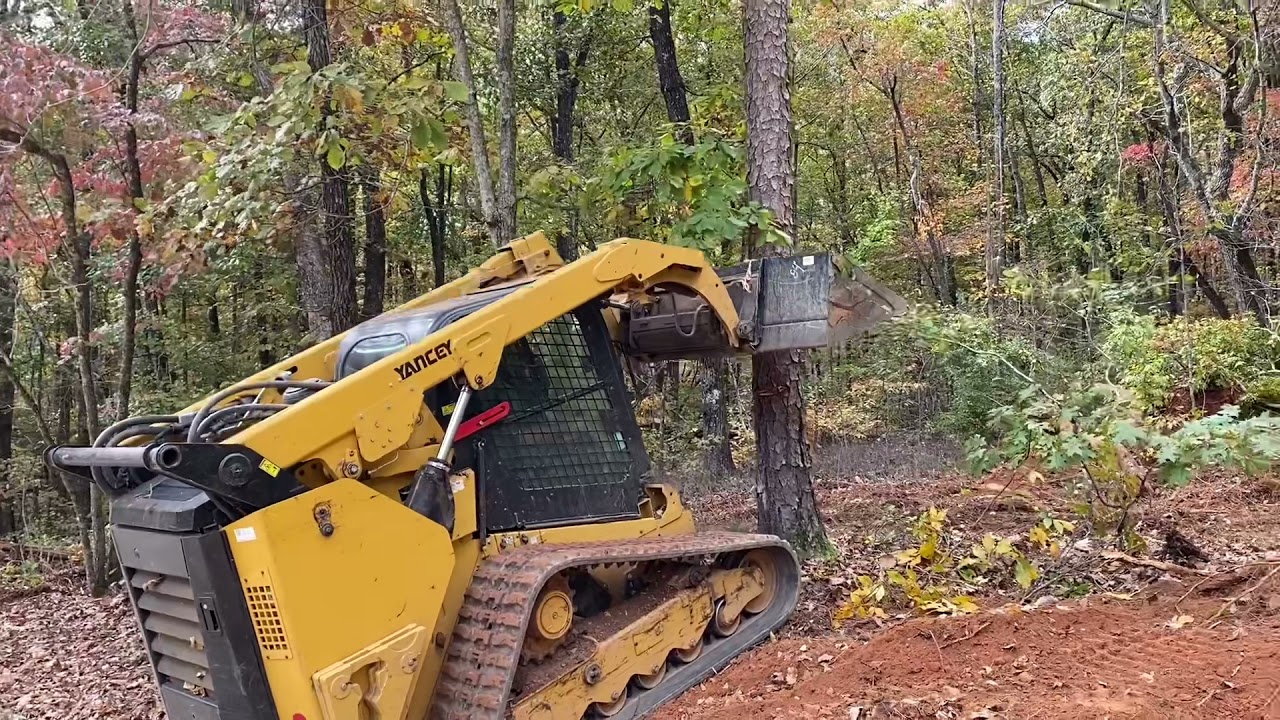 CAT 299D3 uprooting trees