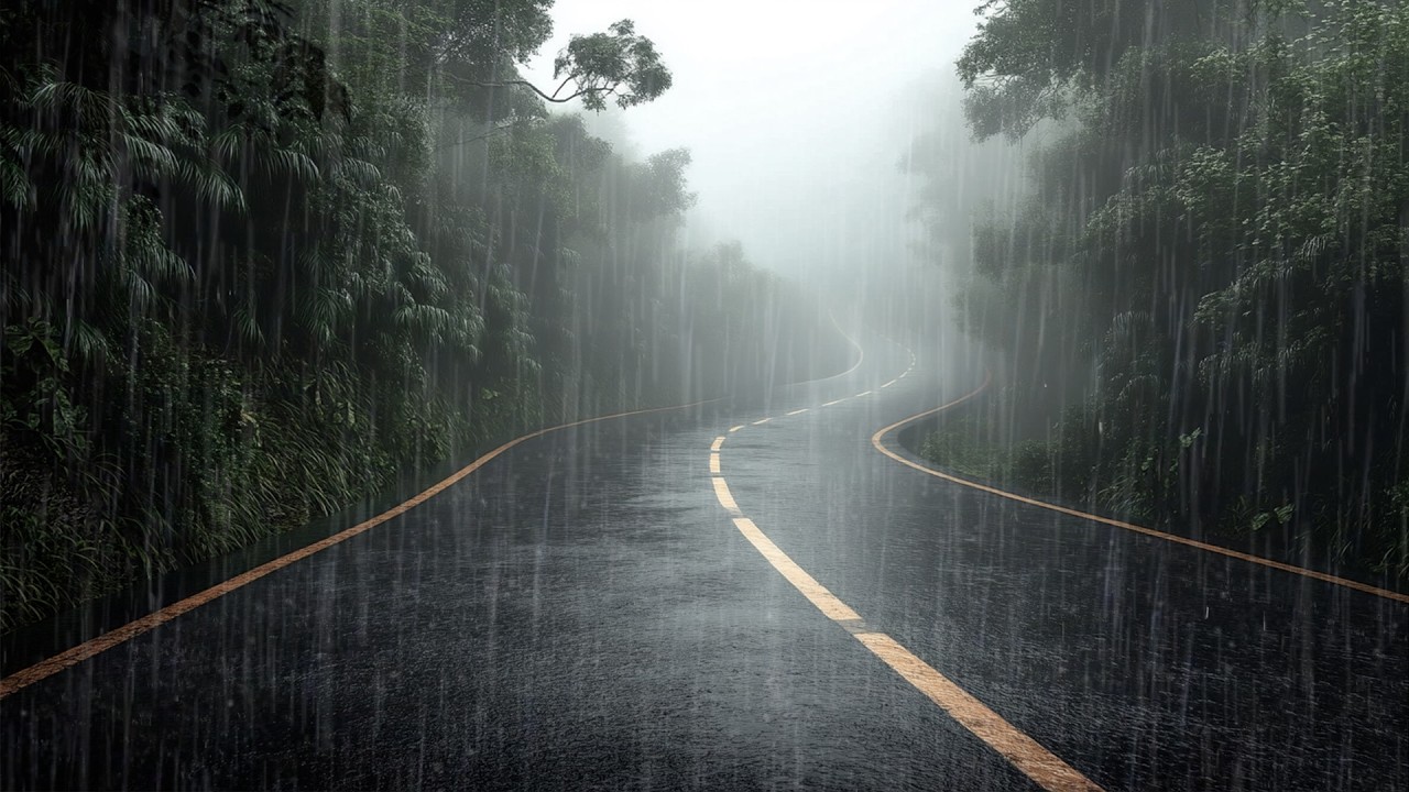 Reduce Stress in 5 Minutes with Heavy Rain and Thunder on a Dark Night Road