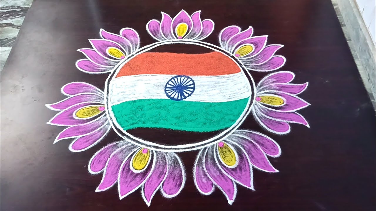 Republic day 2026 flag rangoli designs//Indian flag rangoli//Simple lotus rangoli//Lathakolam