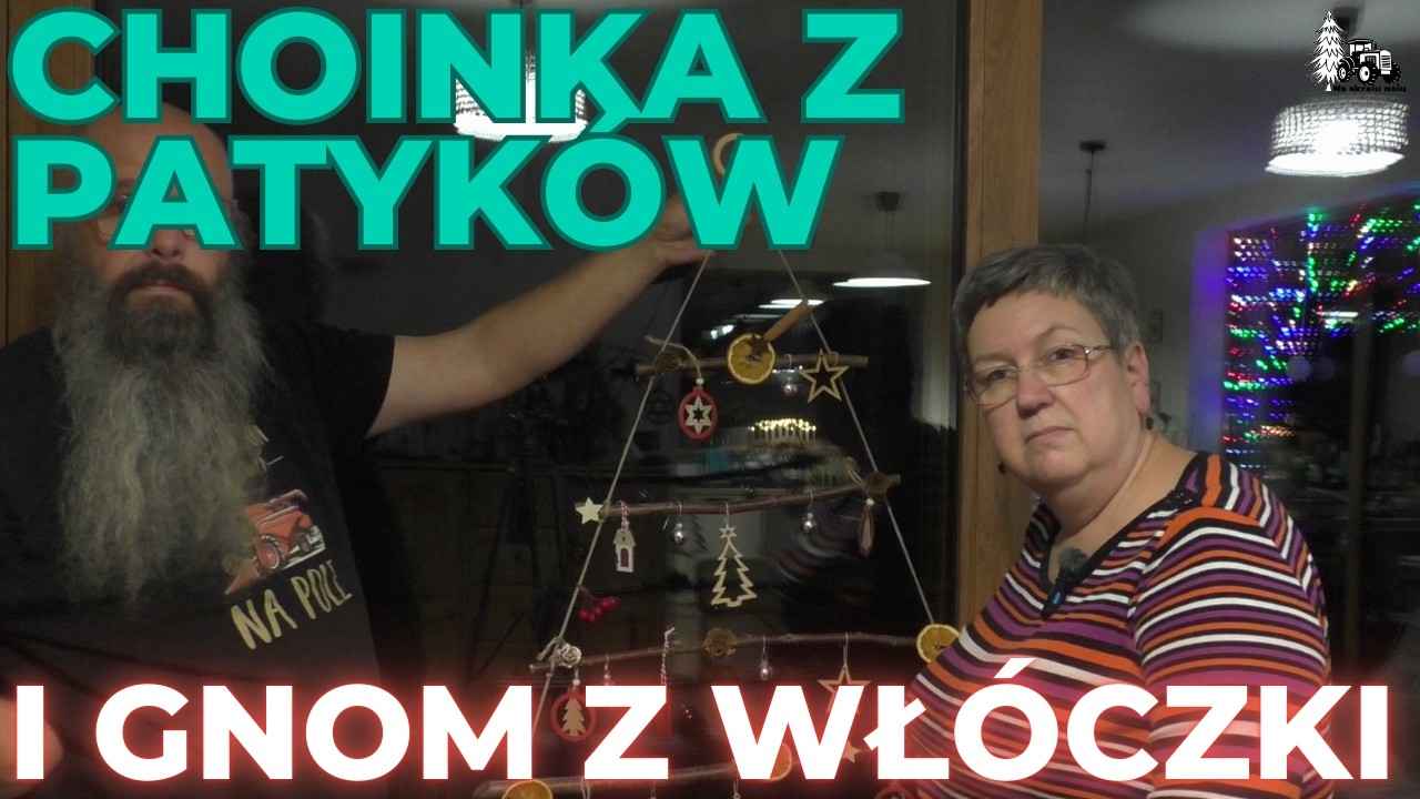 Choinka z patyków i gnom z włóczki