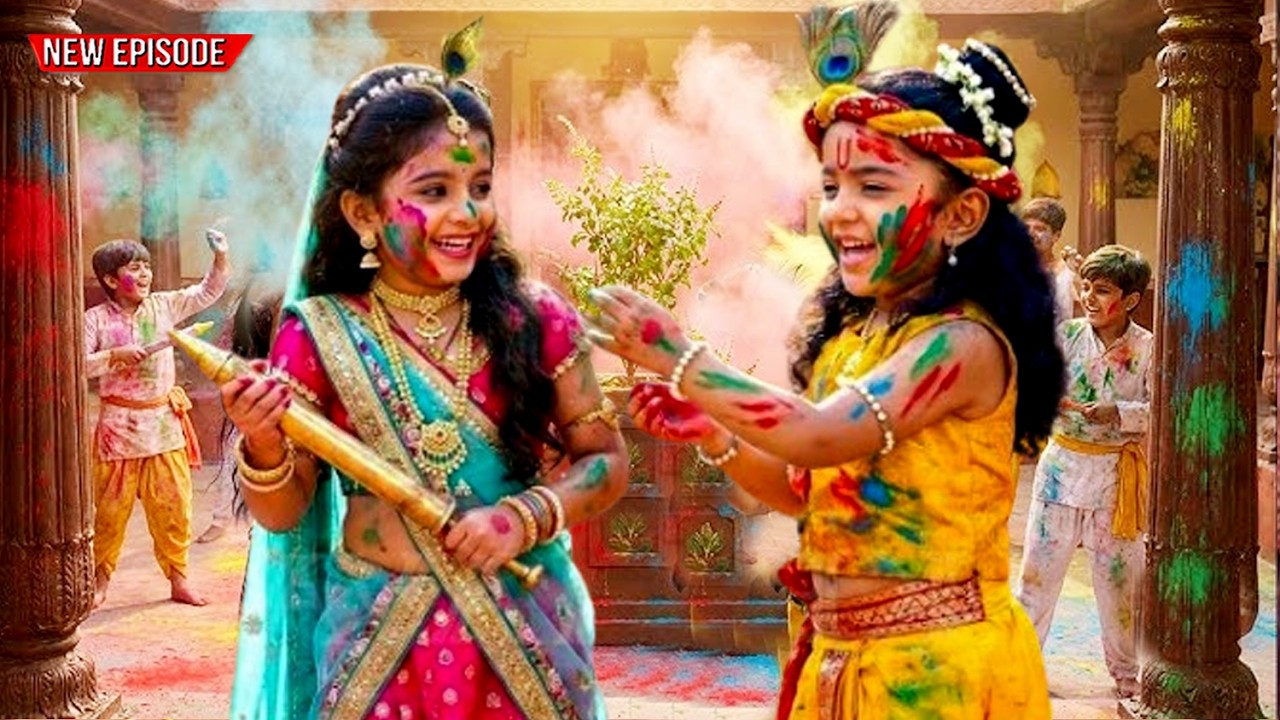 महा एपिसोड - राधा के गालों पर लगा कान्हा का पहला गुलाल😄| #holi  | #baalkrishna