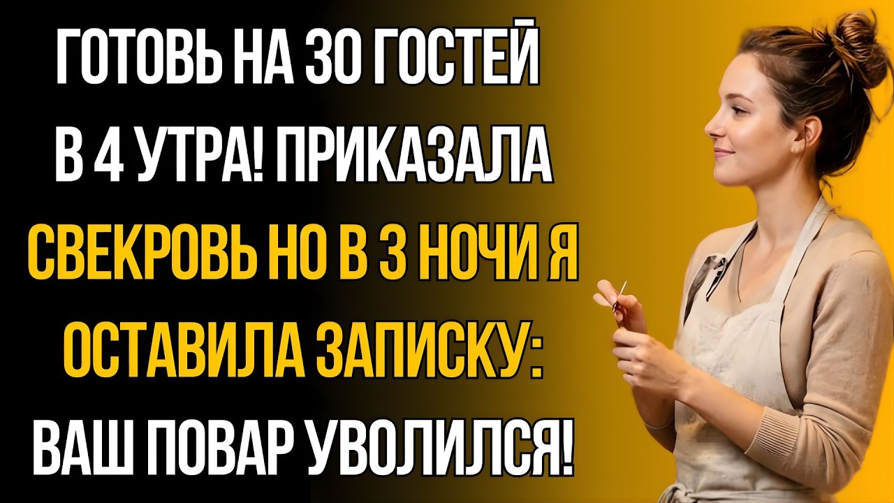 «Готовь на 30 человек!» — приказала свекровь… В 3 ночи я оставила записку: «Повар уволился!»