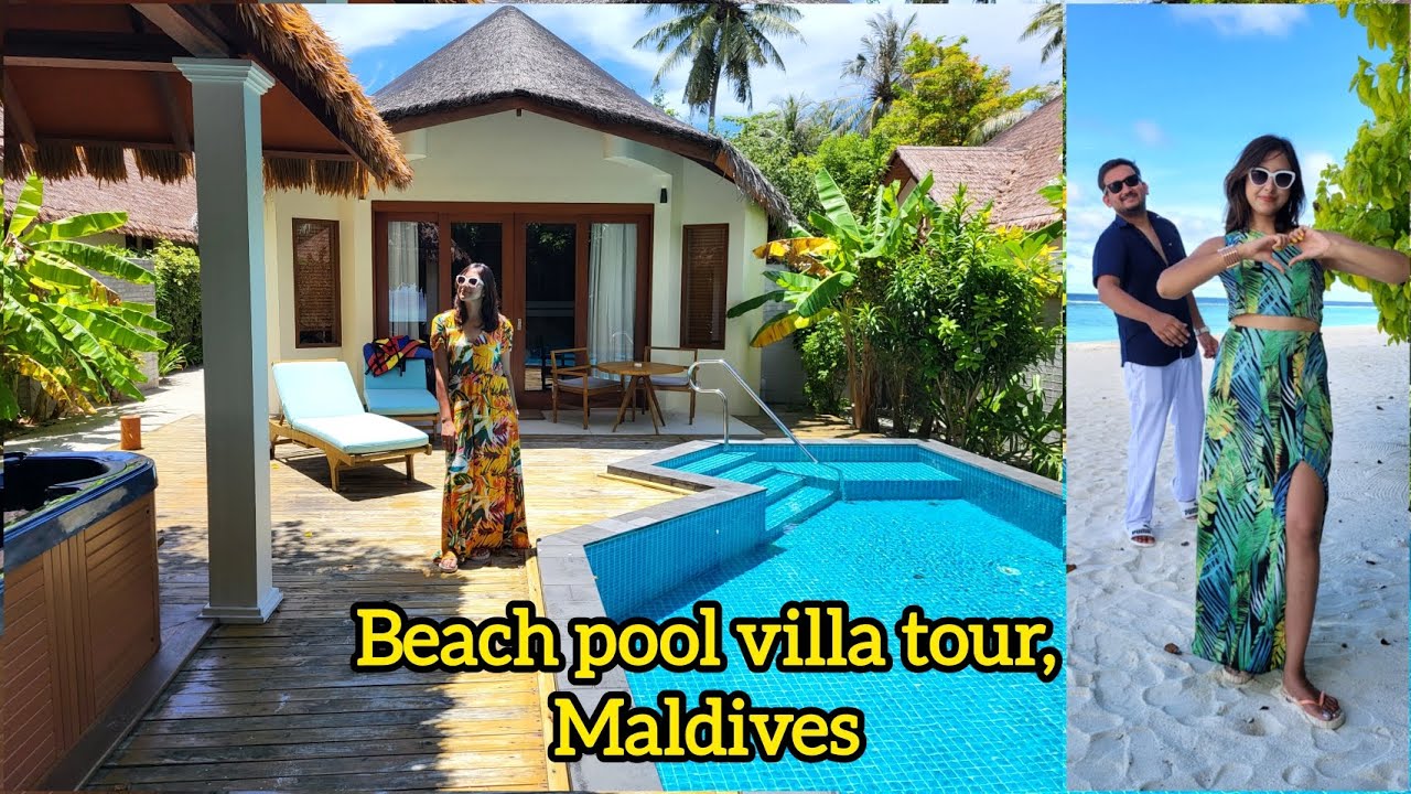 Beach pool villa tour, Furaveri, Maldives | Private pool with Jacuzzi | Honeymoon travel📍