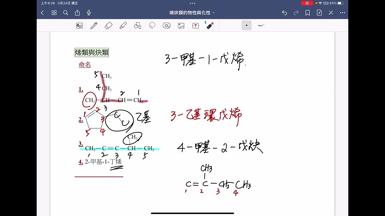 選修化學（5）烯與炔（上）烯炔類的命名與物性