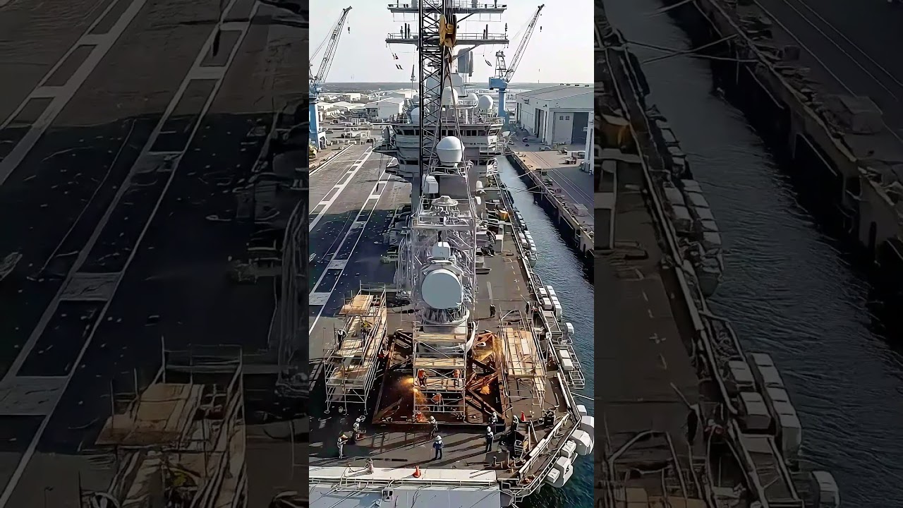 Massive warship undergoing maintenance! See the scale #warship #naval #shipyard #shorts #trendingnow