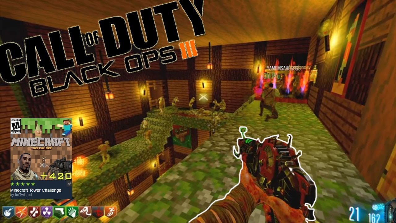 Minecraft Tower Challenge Custom Zombies Map 4 Player Gameplay. (Call of Duty Black Ops 3 Mods)