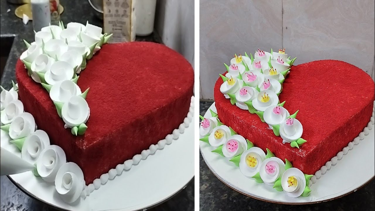 Red Velvet Heart Shape Cake Decorating|Simple and perfect Red Velvet Cake Design