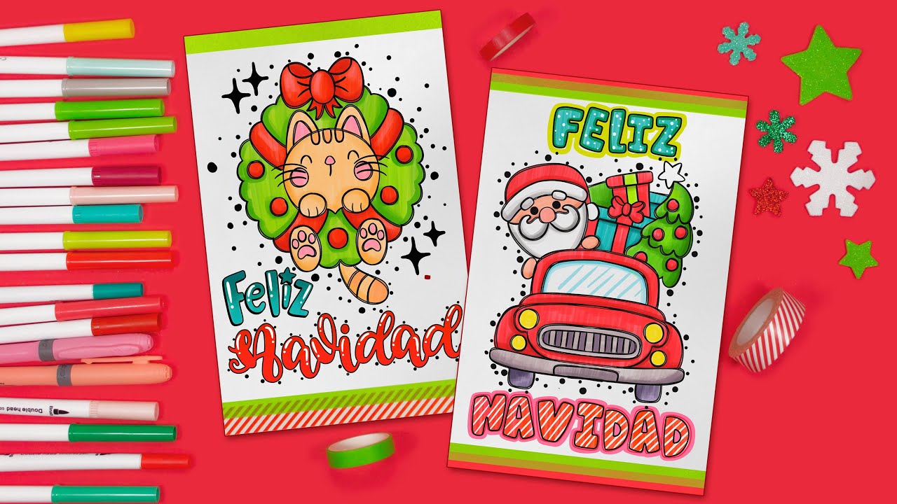 Cómo hacer TARJETAS NAVIDEÑAS BONITAS solo con MARCADORES