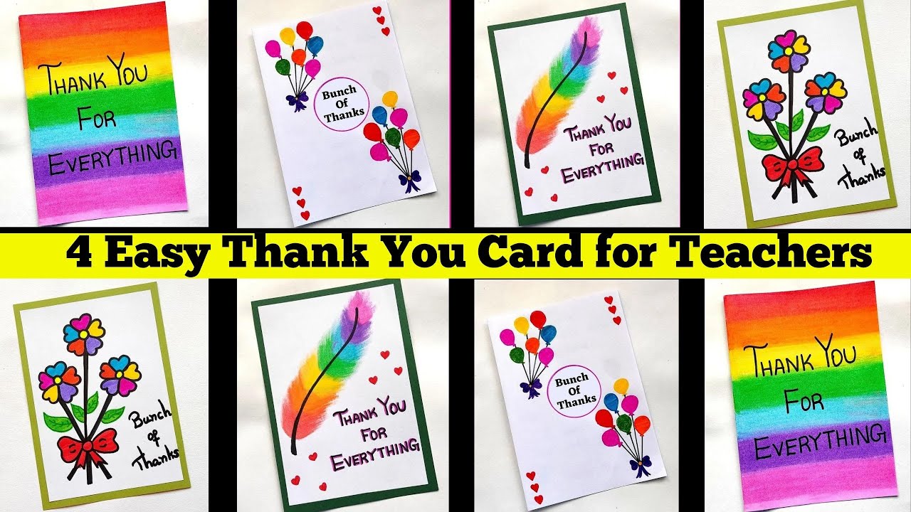4 Easy Thank you Card for Teachers | Handmade Thanks Giving Card | DIY card ideas | Greeting Card
