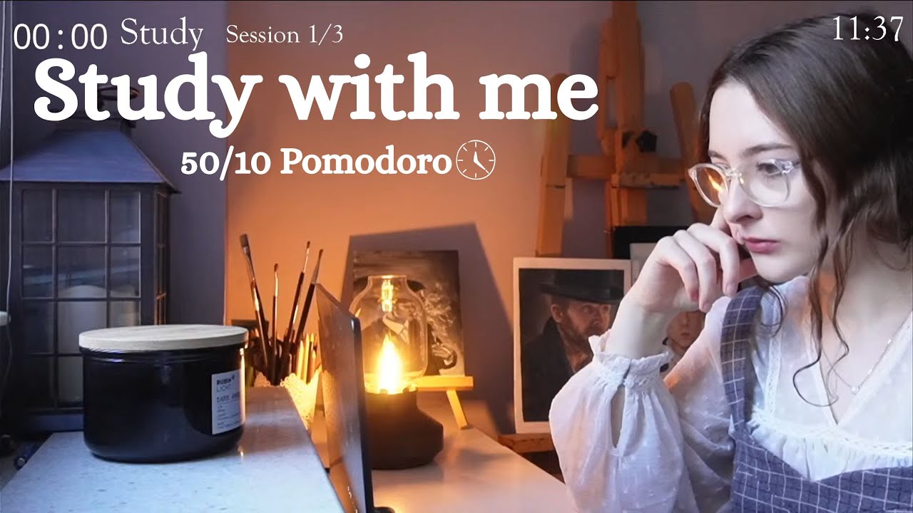 STUDY WITH ME LIVE ☕ (50/10 pomodoro) / 3 Hours / Fire crackling 🔥