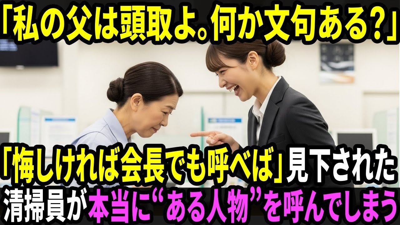 「私の父は頭取よ？悔しかったら会長でも呼んでみなさいよ」と嘲笑された清掃員の老婦人「…わかりました」と一本の電話をかけた結果…