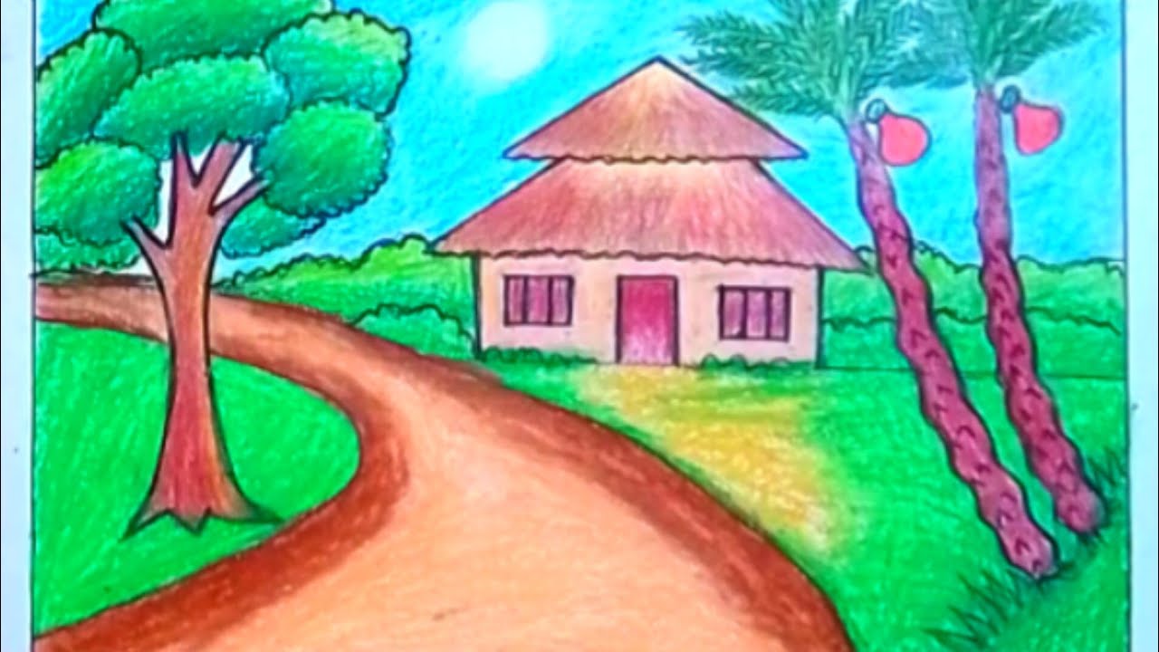 How to Draw a Scenery of Winter Season||Very Very Beautiful Village Winter Season Drawing ||| 