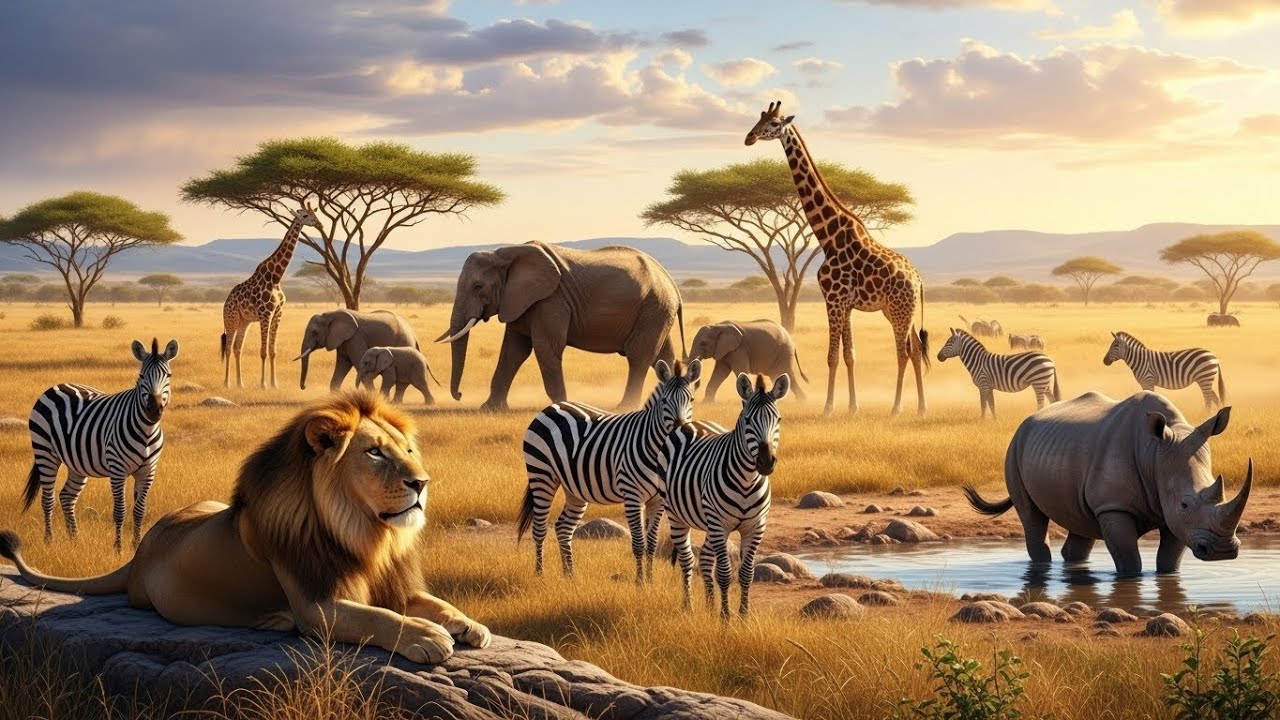 Learn Animal Names in English for Kids: Wild Animals of Africa like Lions, Elephants, Giraffes