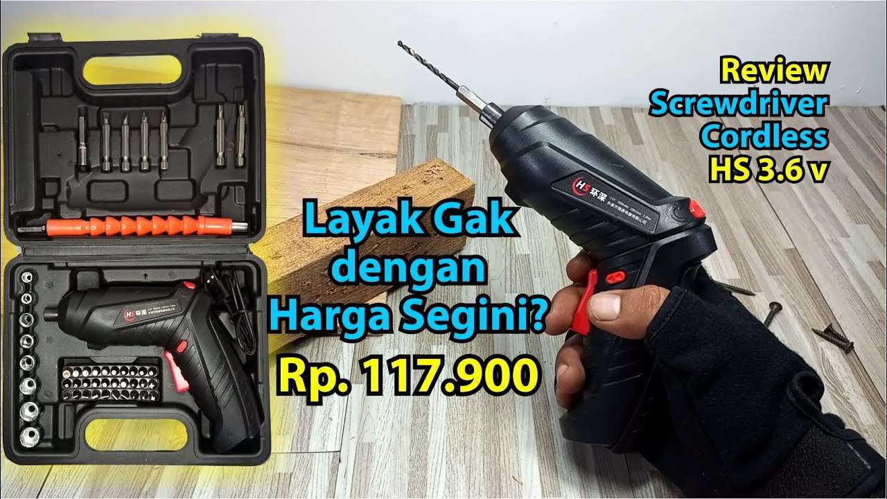 Bor obeng baterai murah dengan paket aksesorisnya, Screwdriver Cordless Hilda HS 3.6v