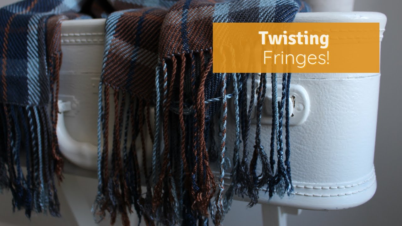 Twisting fringes of my Handwoven Scarf Using a Hair Twister