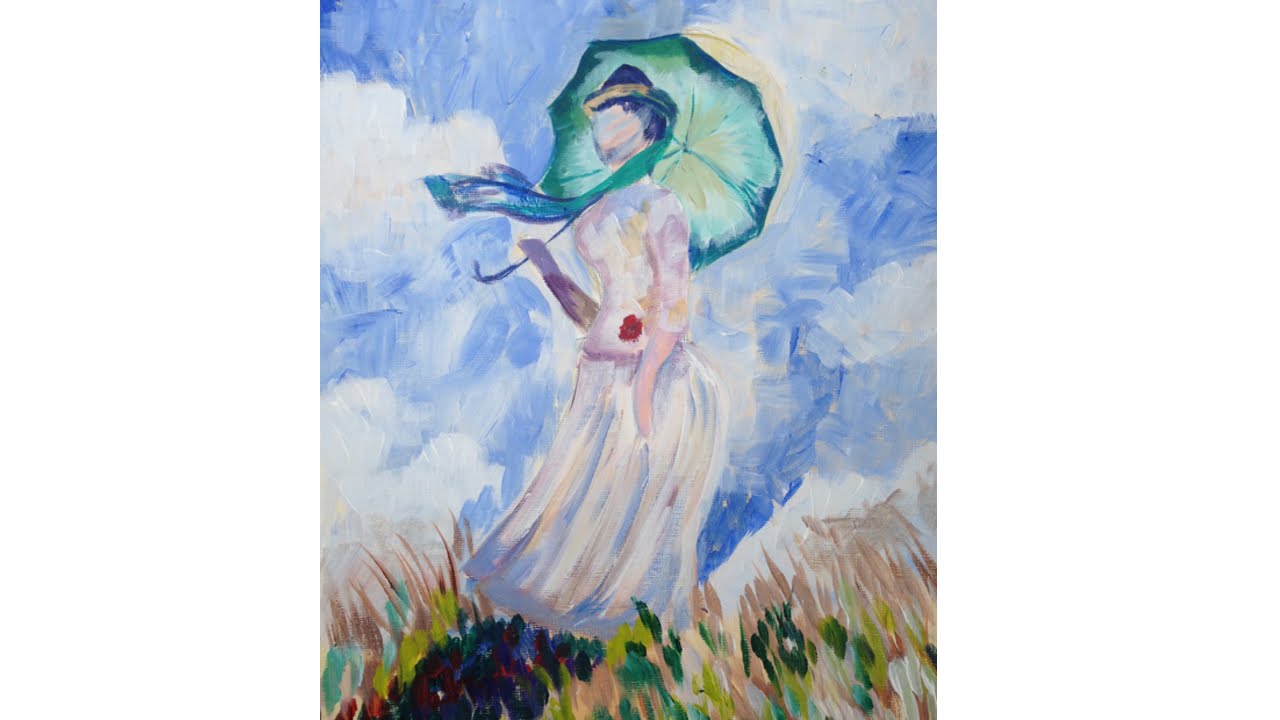 Woman with Parasol Monet Acrylic painting Tutorial for Beginners | TheArtSherpa