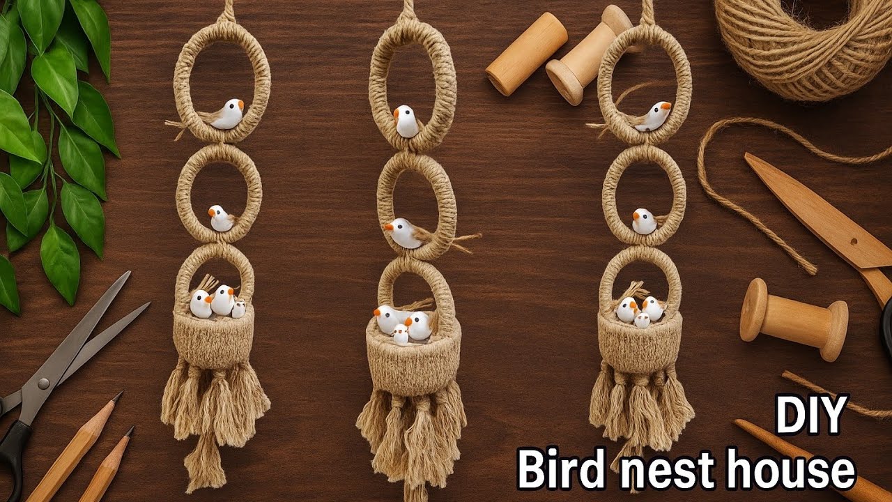 Diy Bird nest house wall hanging / Tutoriall Best Out Of Waste Craft #longvideo #wallhanging #diy