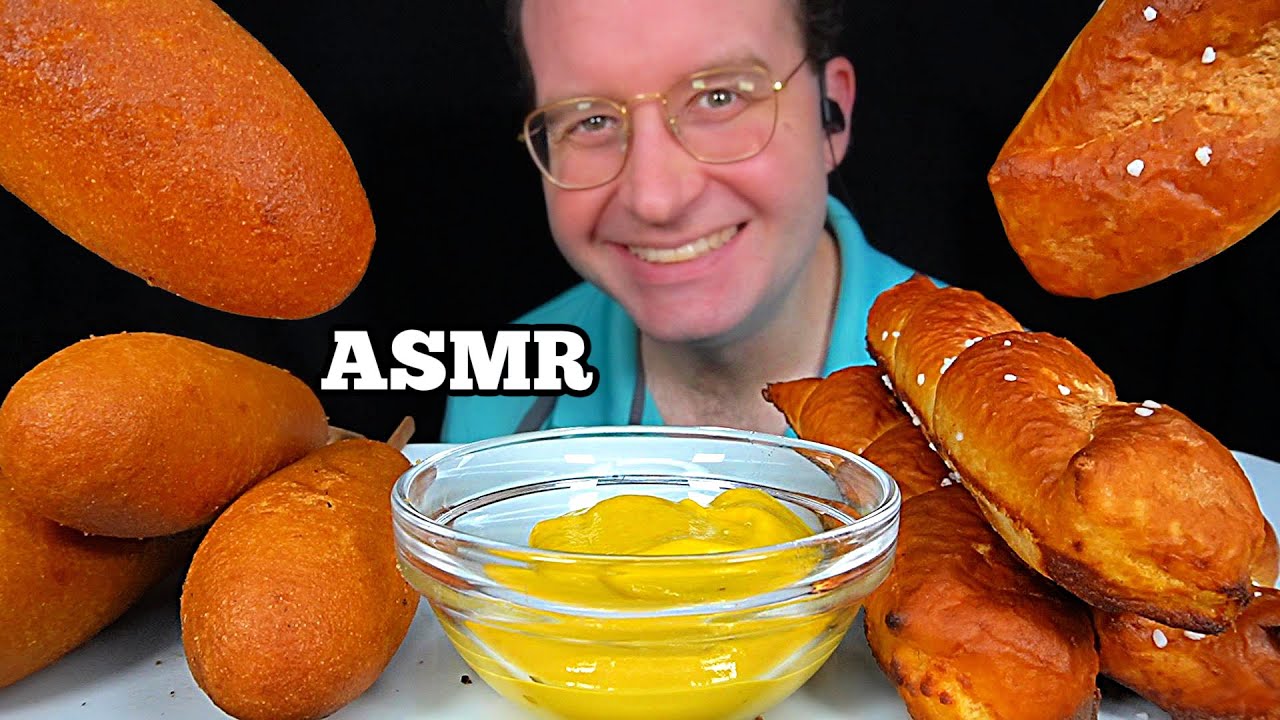 ASMR CORN DOGS & CHEESY PRETZELS MUKBANG (No Talking) EATING SOUNDS