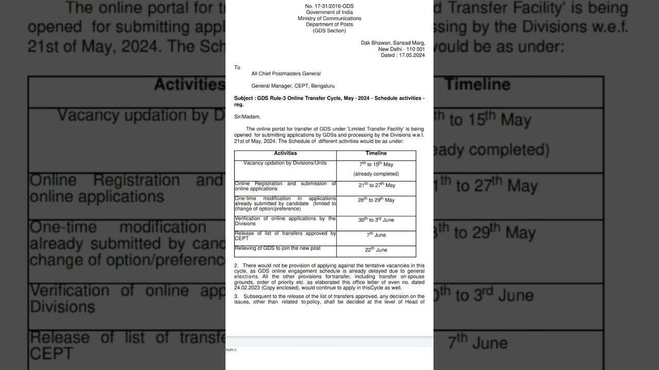 GDS Rule-3 Online Transfer Cycle May-2024#newupdate #ytshorts