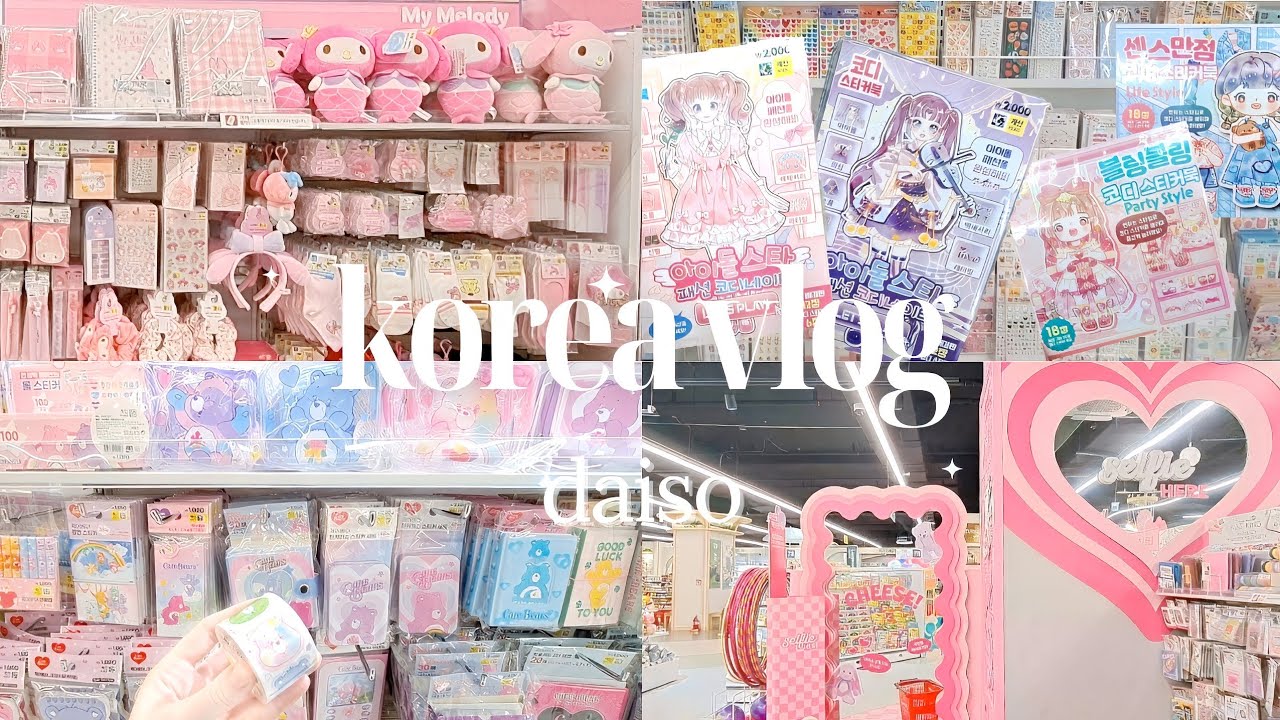 shopping in korea vlog 🇰🇷 daiso 🎀 the cutest new sanrio, care bears, crayon shinchan stationary