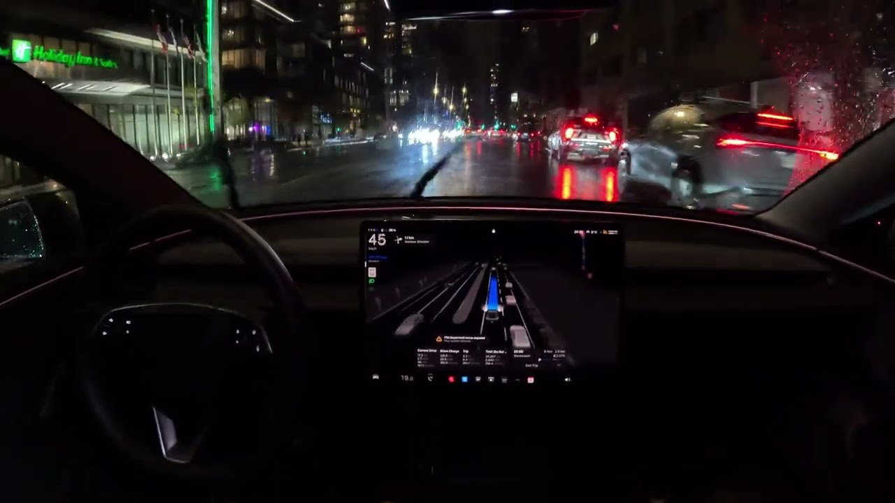 Tesla FSD 14.1.4 at Night & in Rain 🇨🇦🌃☔