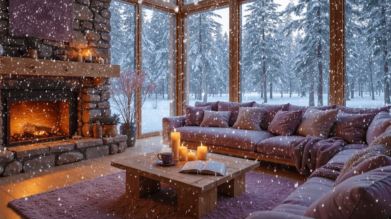 🎧 Piano Music for Sleep 🌙 Snow Ambience 🔥 Fireplace Sounds