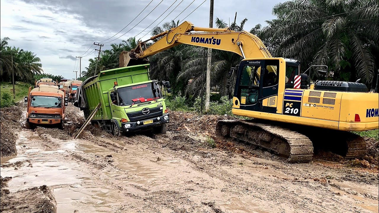 Semoga Viral ‼️ Evakuasi Epic Truk Batubara & Truk Tangki CPO Tersedot Kubangan Lumpur