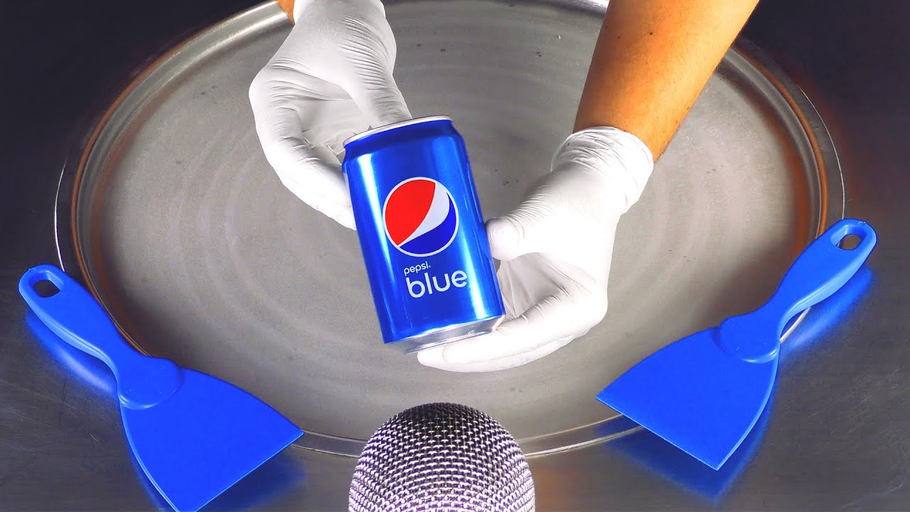 ASMR - blue Pepsi Cola Ice Cream Rolls | crushing crackling tapping and scratching Sounds - Tingles