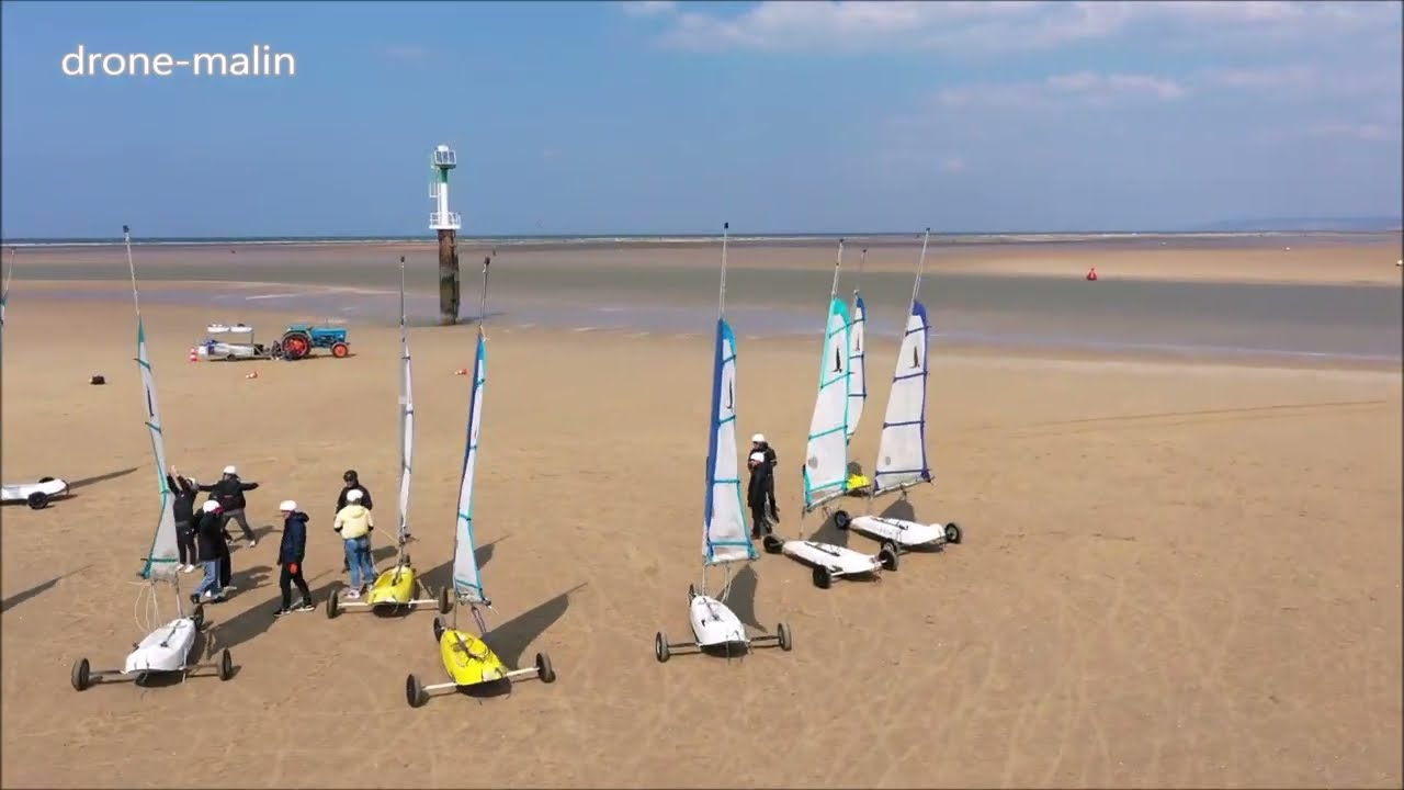 Char à voile sur la plage de Cabourg filmé par un drone dans le ciel de Normandie