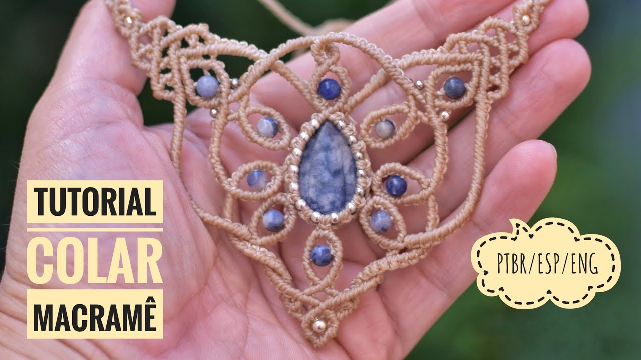 Macramê Tecendo Cor em Nós TUTORIAL Como fazer COLAR em MACRAME com bolinhas no castroado | 15/22