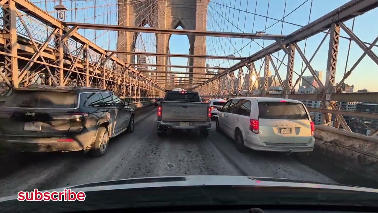 Driving along the Brooklyn Bridge 