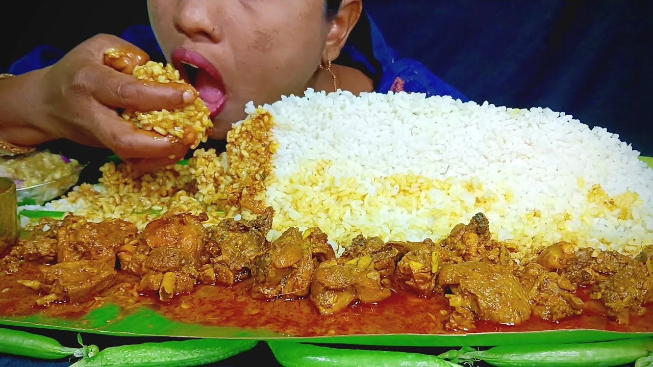 EATING SPICY 🔥 PEPPER CHICKEN CURRY WITH RICE AND BEGAN BHARTA// EATING SHOW, MUKBANG, ASMR 