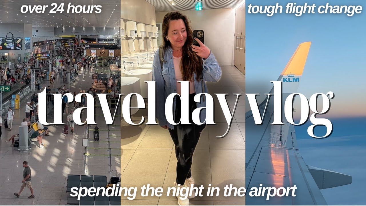 travel day vlog 🛩️ spending the night in the airport, 24 hour travel day, changing flight story time