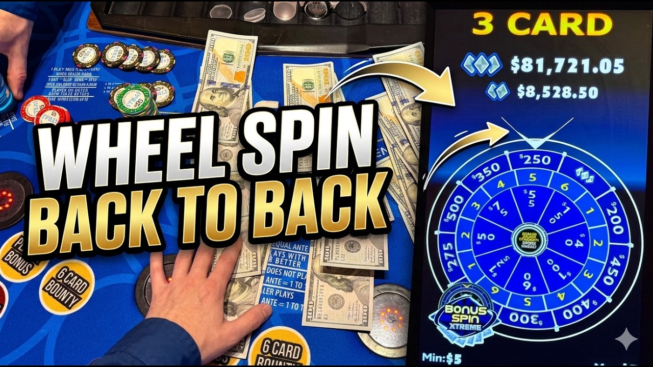 3 CARD POKER in LAS VEGAS! WHEEL SPINS BACK TO BACK! GOING FOR $81k!!! 🍀🍀