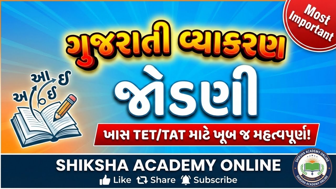 ગુજરાતી વ્યાકરણ: જોડણી (Spelling) | TET/TAT પરીક્ષા માટે સૌથી મહત્વપૂર્ણ | Shiksha Academy Online