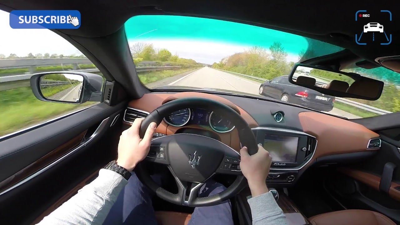 POV MASERATI GHIBLI DIESEL ACCELERATION & TOP SPEED AUTOBAHN TEST DRIVE SOUND 275 HP 3.0 V6 TURBO