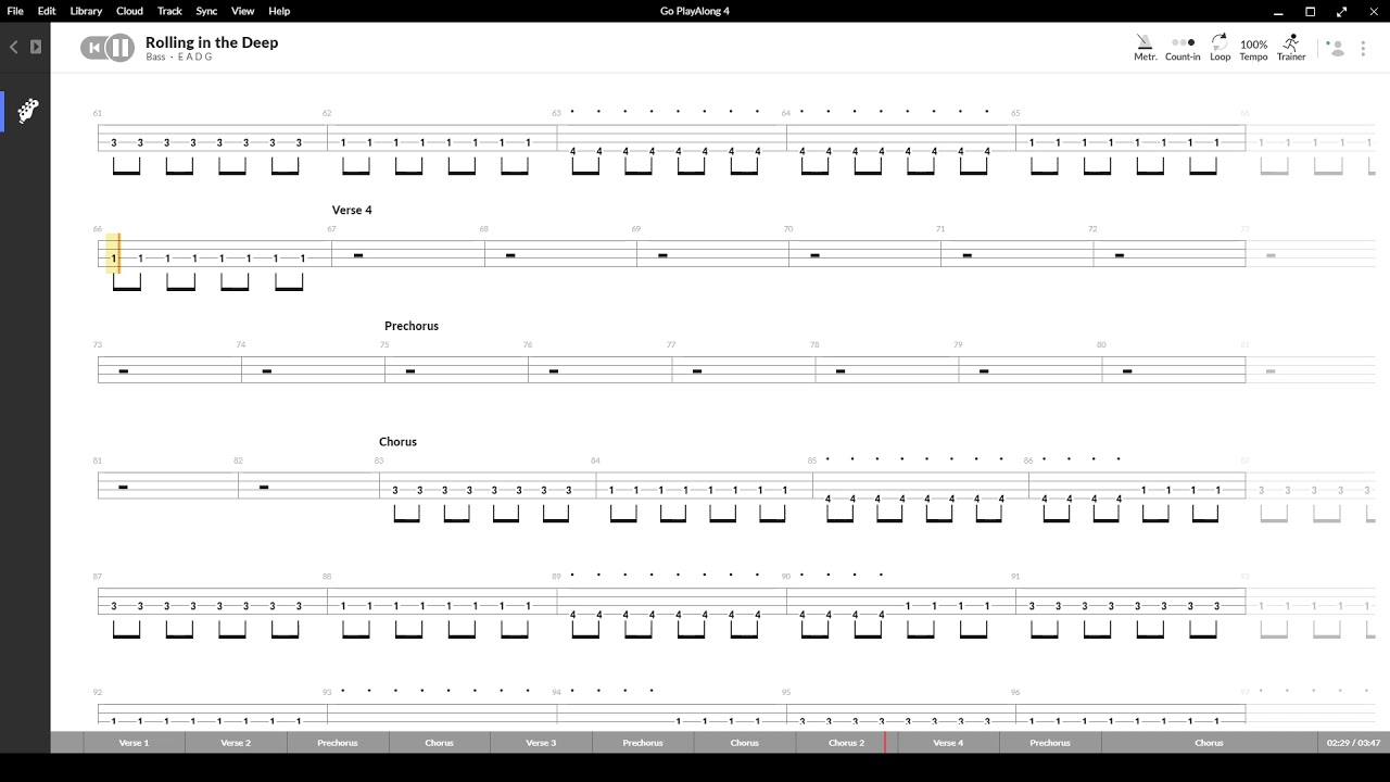 Rolling in the Deep ( Adele ) ,Tablatura e base Senza Basso - Backing bass track - NO BASS