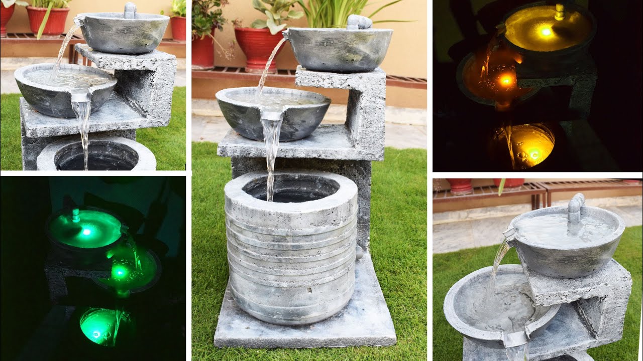 Make a Beautiful DIY Cement Waterfall Fountain