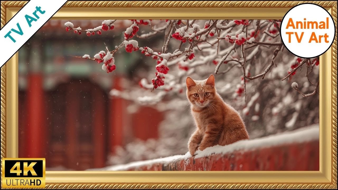 Ginger Cat in Winter Snow | Cozy Frame TV Art | Warm Seasonal Decor | 4 Hours