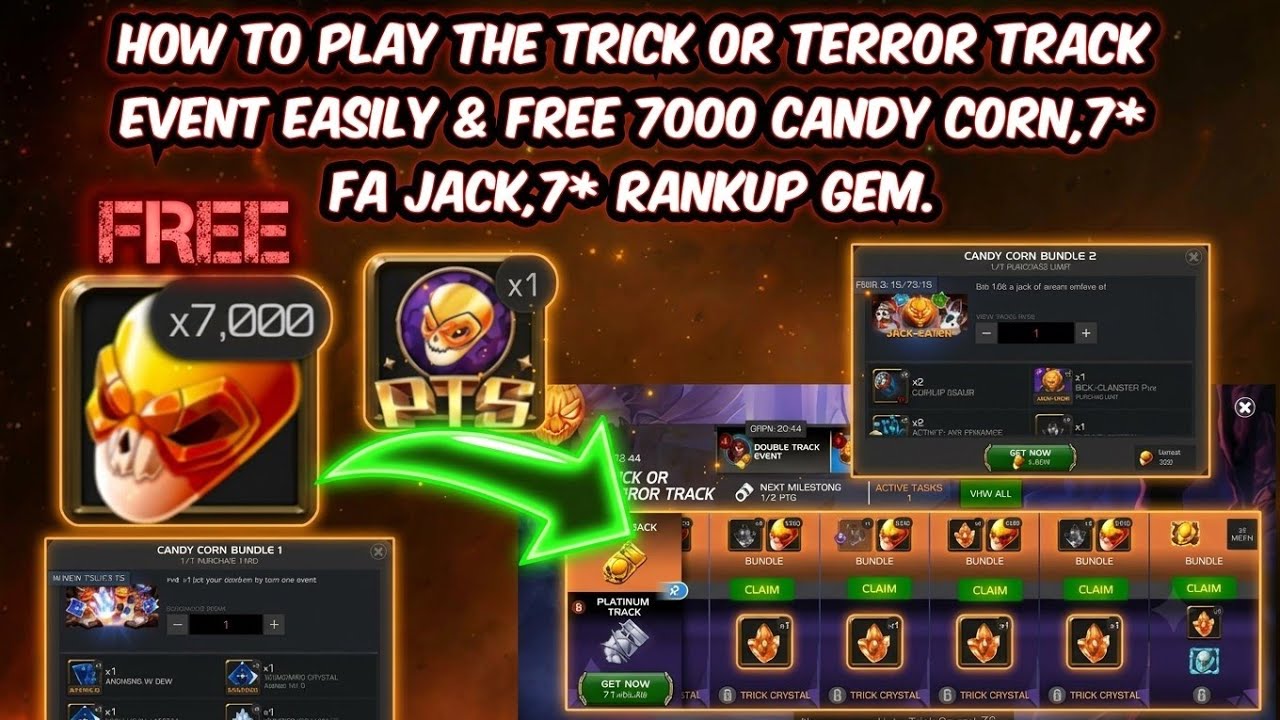 How to play the Trick or Terror Track event easily & Free 7000 Candy Corn,7* FA Jack,7* Rankup Gem.